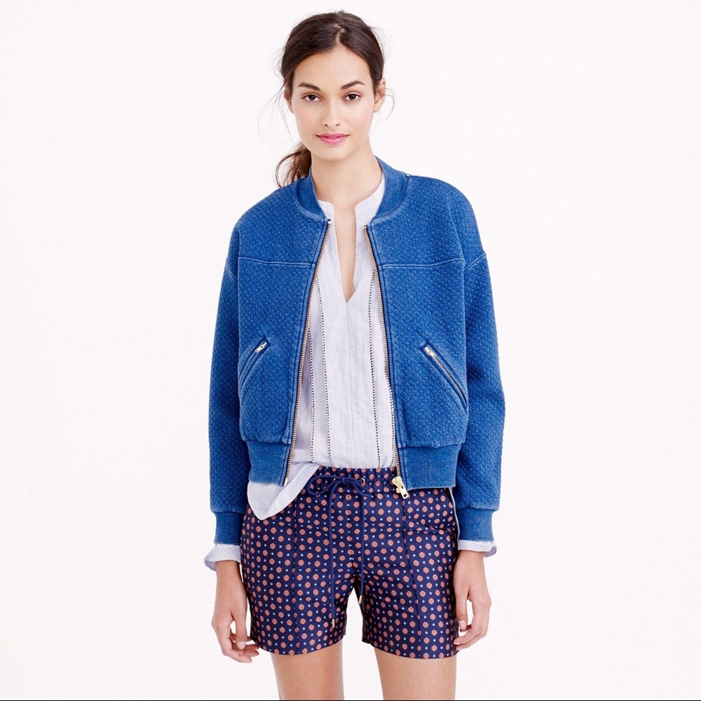 J. Crew quilted denim bomber jacket XS